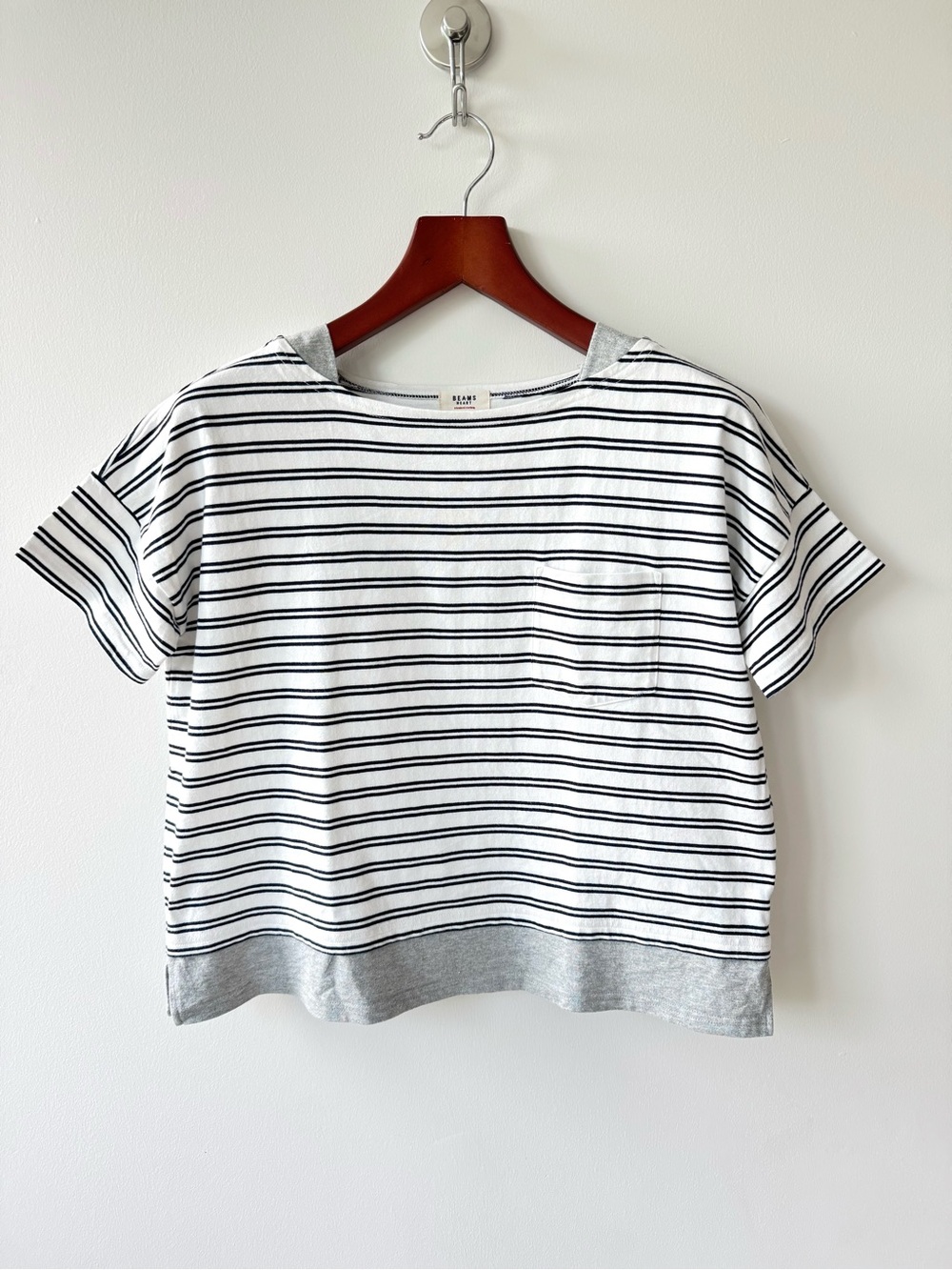Beams Heart Boxy Heavy Weight Striped Cotton Tee With Contrast Hem - Size Unique